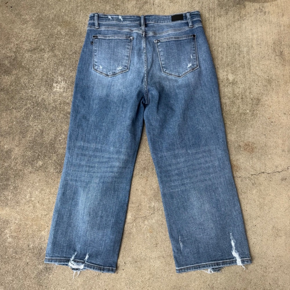 Judy Blue Wide Leg Distressed Jeans Medium Wash Button Fly JB82509MD Size 15/32 - Picture 6 of 11